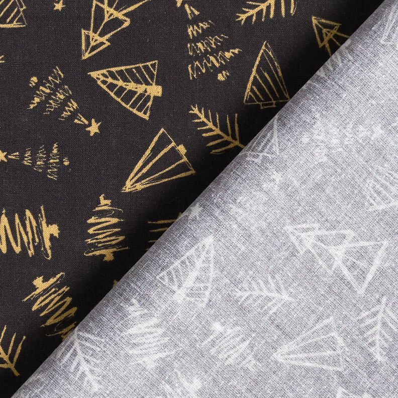 Tecido de algodão Cretone Pinheiros elegantes – preto/dourado,  image number 4