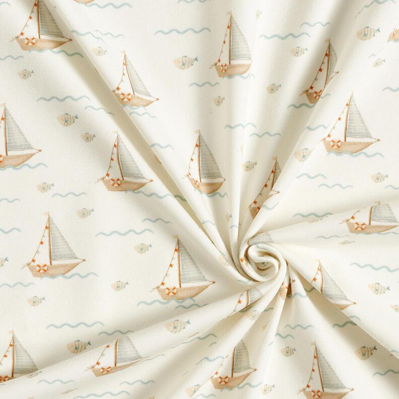 Jersey de algodão Veleiros e peixes Impressão Digital – branco sujo,  image number 3