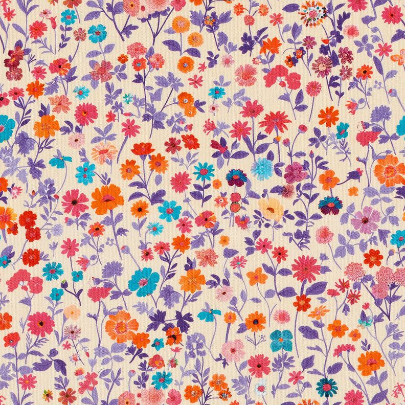 Tecido de algodão Popelina Flores coloridas – bege claro/lavanda,  image number 1