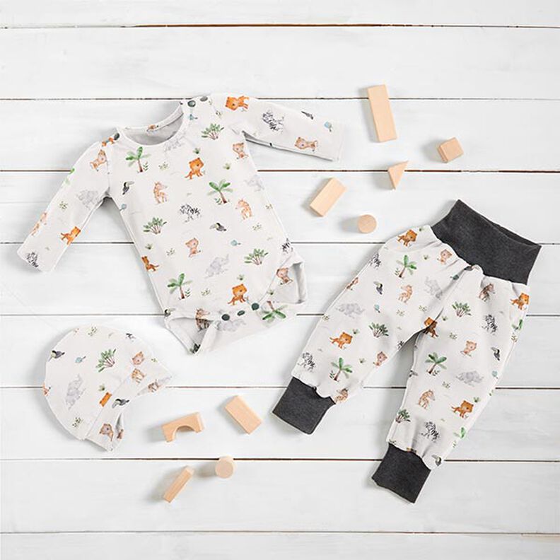 GOTS Jersey de algodão Animais da selva bebés Impressão Digital – branco sujo,  image number 5