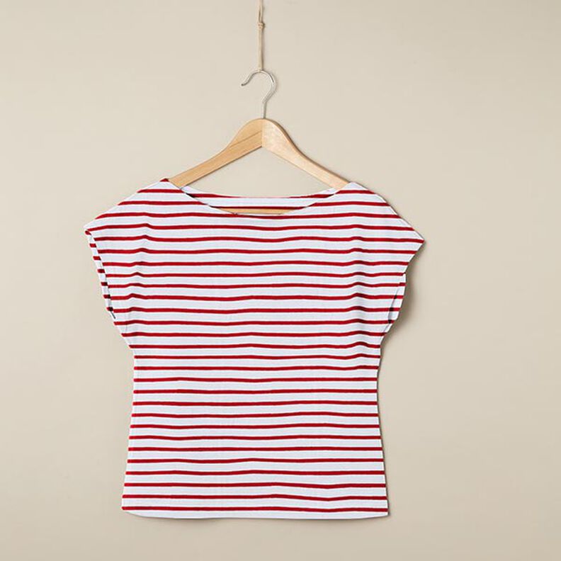 Jersey de algodão Riscas estreitas e largas – branco/vermelho,  image number 6