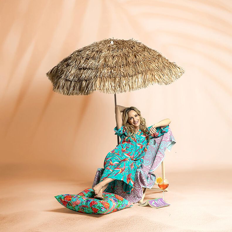 Moda de praia Tecido de viscose Pavões e flores – azul marinho/rosa intenso,  image number 5