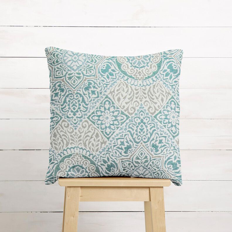 Tecido para decoração Jacquard Azulejos elegantes – azul petróleo claro/bege claro,  image number 6