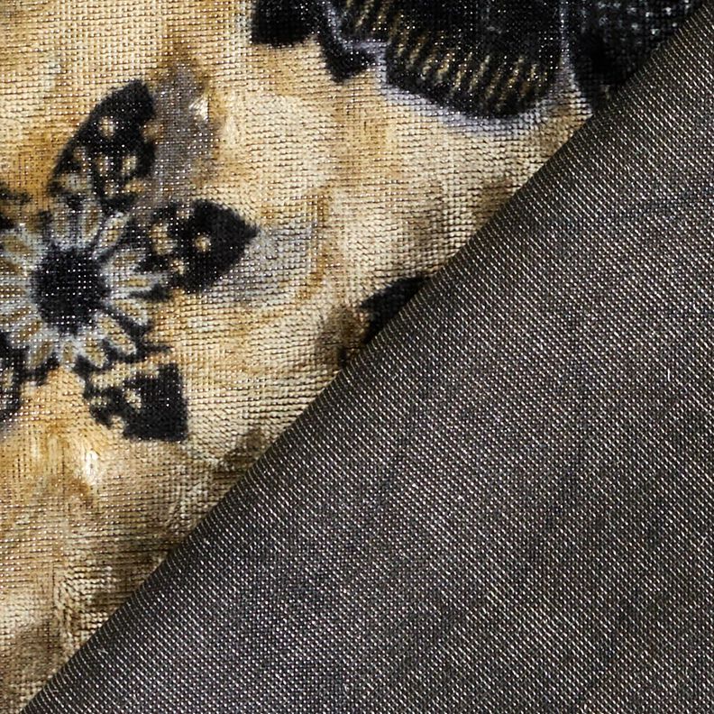 Veludo amarrotado Flores antigas – cinza claro/preto,  image number 4