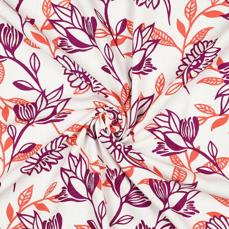 Mix de linho e viscose Flores | Poppy Fabrics – marfim/uva,  image number 3