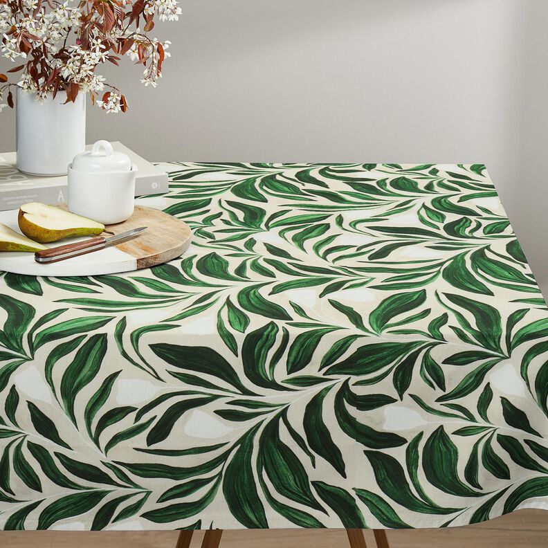 Tecido para decoração Lona plantas sofisticadas – verde escuro/natural,  image number 9