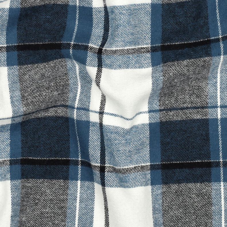 Flanela de algodão Xadrez grande – azul ganga/branco sujo,  image number 2