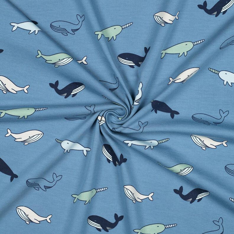 Jersey de algodão Baleias giras | Poppy Fabrics – cinza claro/azul-marinho,  image number 3