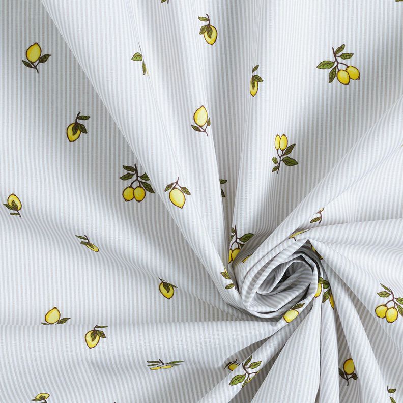 Tecido de algodão Limões e riscas – branco sujo/taupe claro,  image number 3