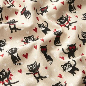 Tecido para decoração Meio linho Panamá Gatos apaixonados – natural/vermelho, 