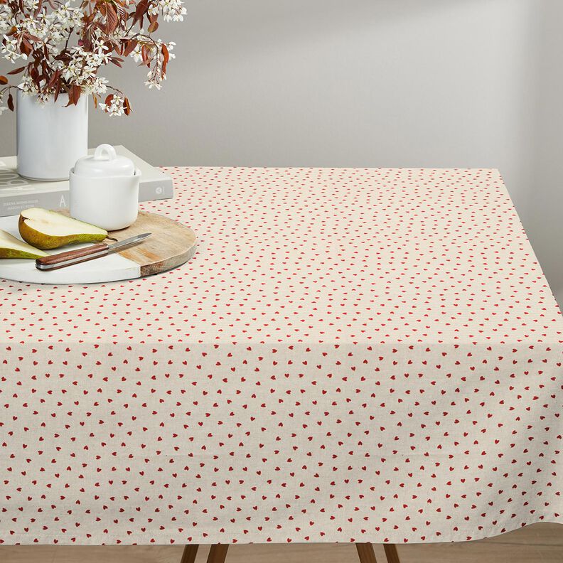 Tecido para decoração Meio linho Panamá Mini corações espalhados – natural/vermelho,  image number 7