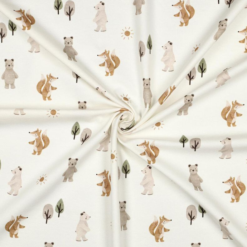 Jersey de algodão Animais na floresta Impressão Digital | Poppy Fabrics – marfim/anémona,  image number 3