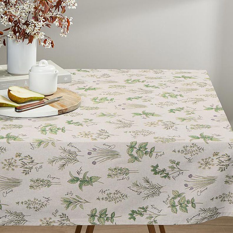 Tecido para decoração Meio linho Panamá Ervas aromáticas – natural/verde,  image number 8
