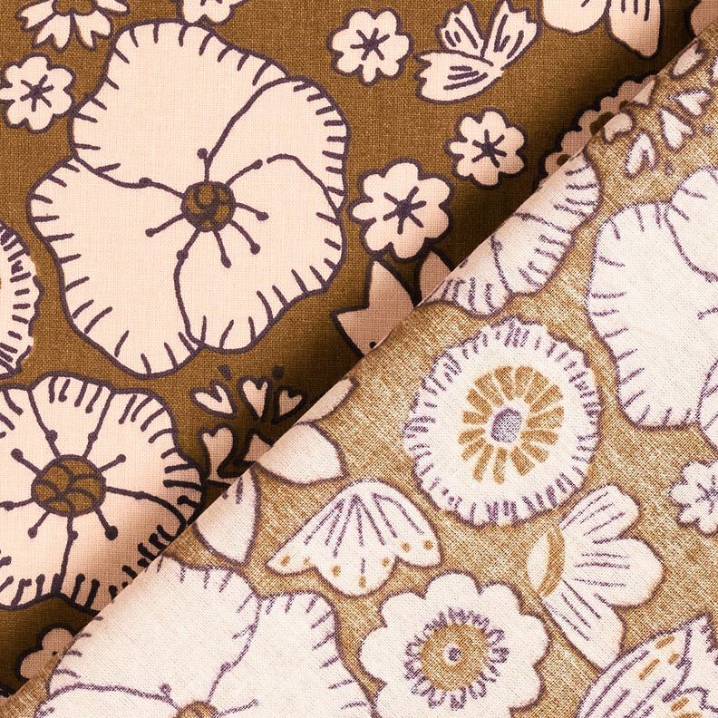 Tecido de algod&atilde;o Cretone Flores retro &ndash; oliva/ros&eacute;,  image number 4