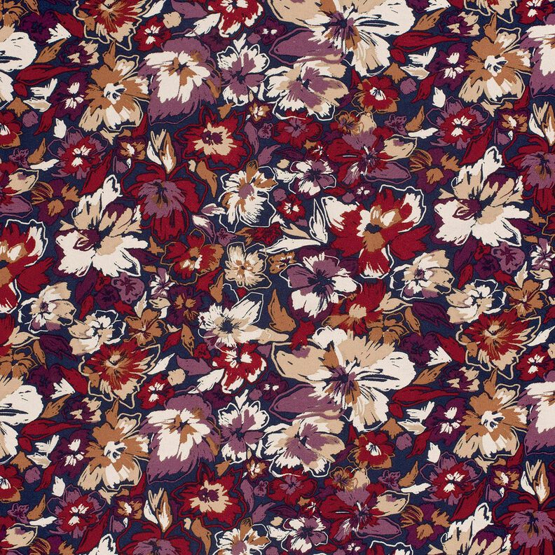 Jersey de viscose Flores expressivas – azul-marinho/vermelho violeta médio,  image number 1