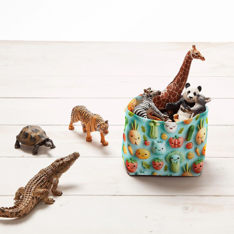 Popelina de algod&atilde;o Legumes de plasticina felizes Impress&atilde;o Digital &ndash; azul marinho,  image number 6