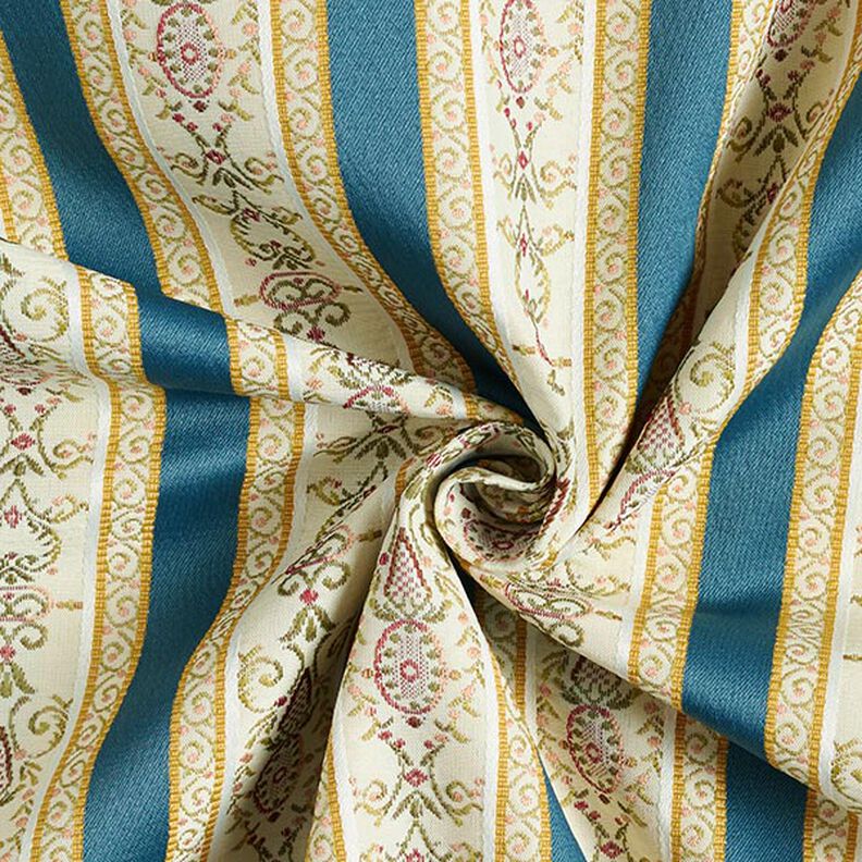 Tecido para mobiliário Jacquard Biedermeier Riscas – creme/azul,  image number 4