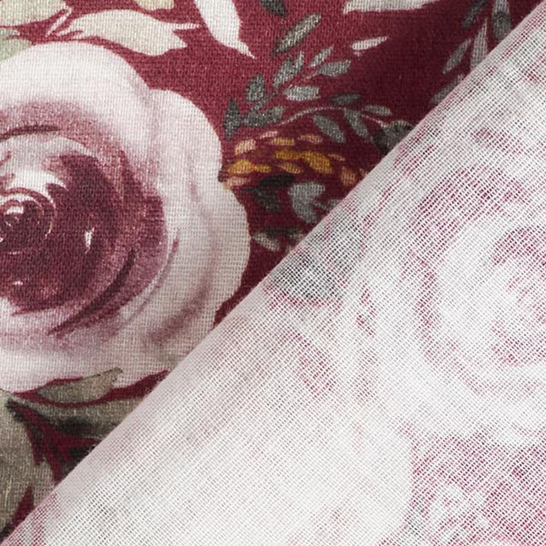 Musselina/ Tecido plissado duplo Rosas aguarela Impressão Digital – bordô,  image number 5