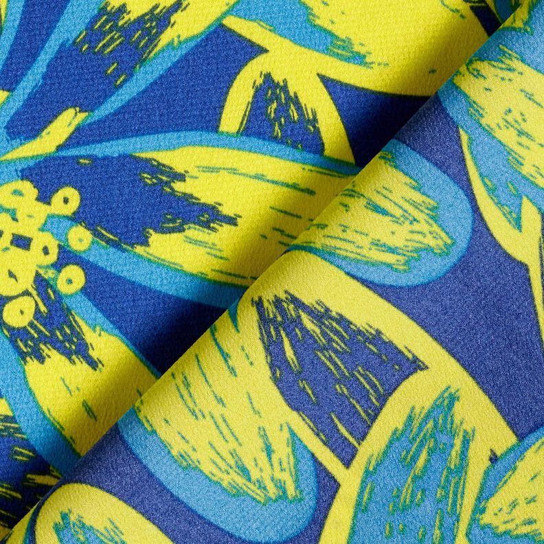 Crepe Cetim Flores de camomila grandes &ndash; &iacute;ndigo/amarelo-lim&atilde;o,  image number 4