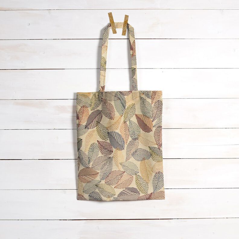 Tecido para decoração Gobelina esboços de folhas – bege claro/verde,  image number 6