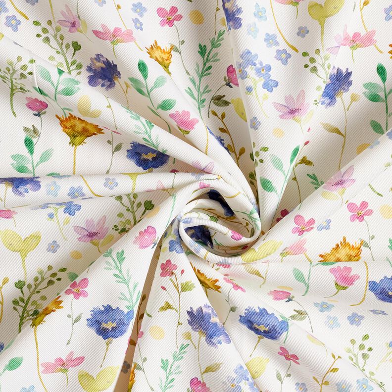 Tecido para decoração Sarja de algodão Flores dos prados – marfim/azul violeta,  image number 3