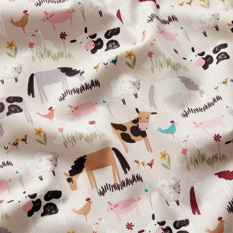 Tecido de algodão Cretone Animais da quinta – amêndoa,  image number 2
