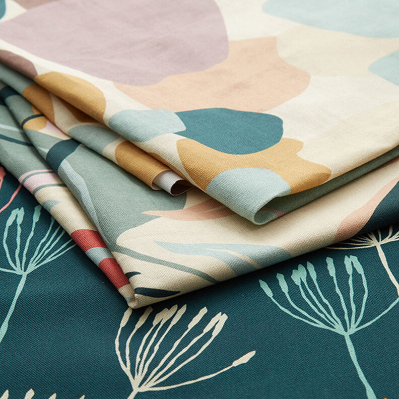 Tecido para decoração Meio linho Panamá Plantas abstratas – natural/menta clara,  image number 5