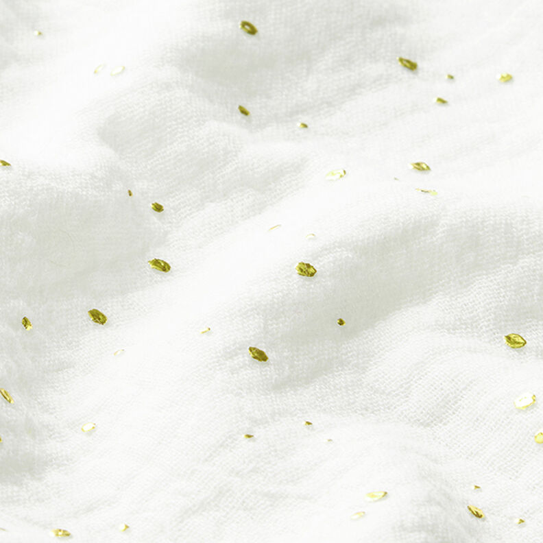 Algodão Musselina Sarapintas douradas espalhadas – branco/dourado,  image number 2