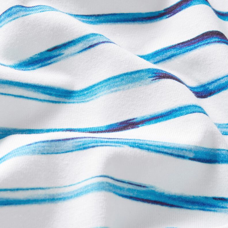 Jersey de algodão Riscas largas em aguarela Impressão Digital – marfim/azul,  image number 2