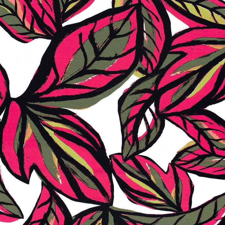 Jersey de viscose Folhas grandes – rosa intenso/azul-noite,  image number 1