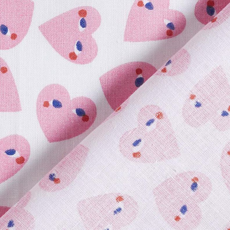Tecido de algodão Cretone Corações com olhos – branco/rosa,  image number 4