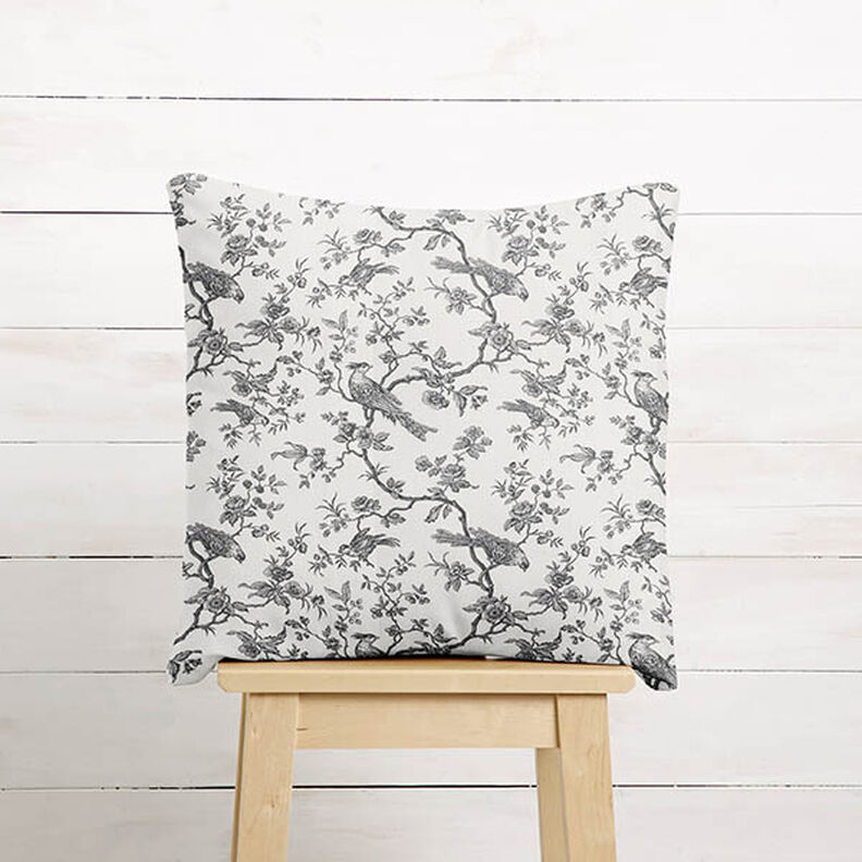 Tecido de algodão Cretone Pássaros – cinza ardósia/branco sujo,  image number 7