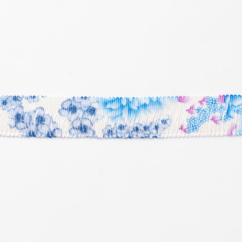 Fita com franjas Flores [30 mm] – branco/azul,  image number 2