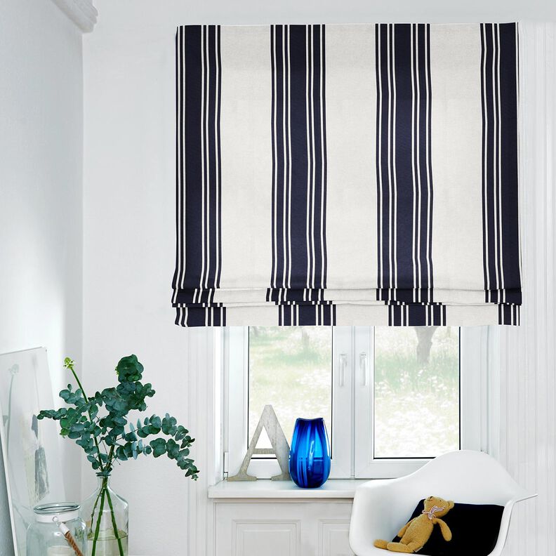 Tecido para decoração Panamá Riscas grossas – preto azulado/cinzento-névoa,  image number 6