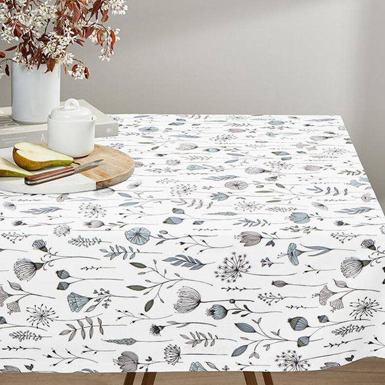 Tecido para decoração Meio linho Panamá Flor desenhada – branco sujo/preto,  image number 7