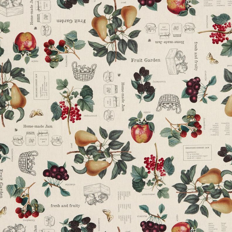 Tecido para decoração Meio linho Panamá Tipos de frutas – natural/verde escuro,  image number 1