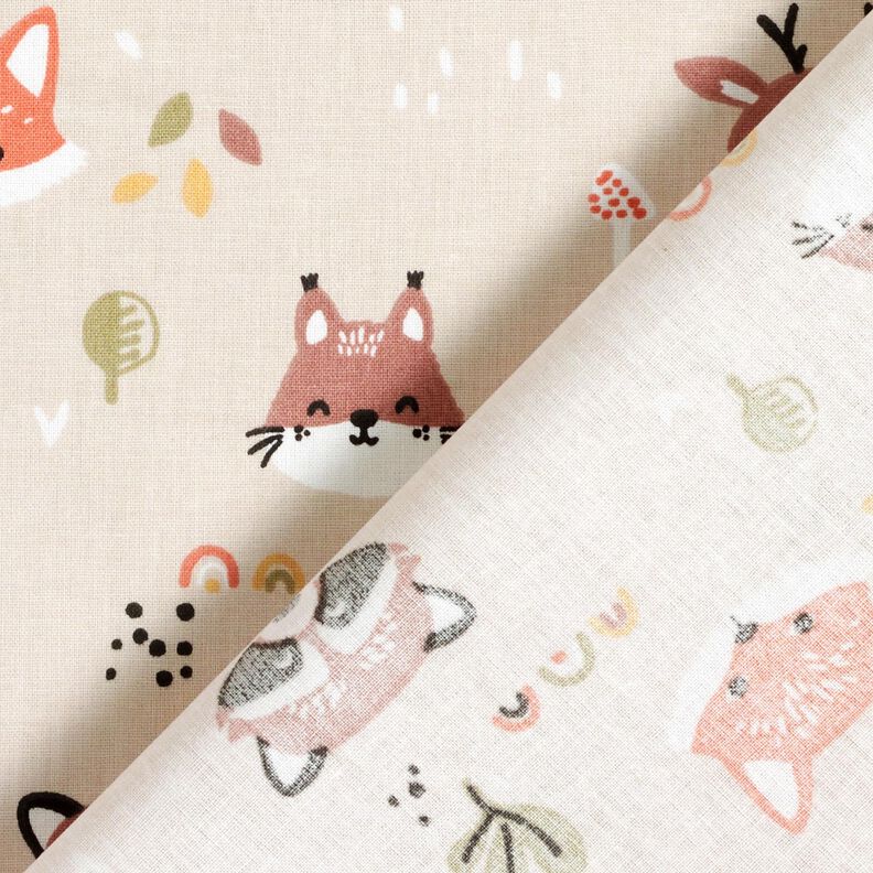 Popelina de algodão Cabeças de animais da floresta – natural/cobre,  image number 4