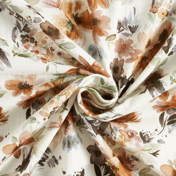 Musselina/ Tecido plissado duplo Prado de flores em aguarela Impressão Digital – branco sujo,  image number 3