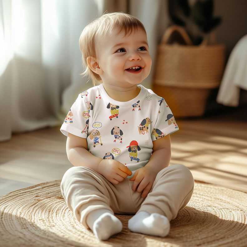 Jersey de algod&atilde;o C&atilde;o a andar de skate Impress&atilde;o Digital | Poppy Fabrics &ndash; marfim/ouro ros&eacute;,  image number 5