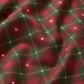 Tecido para decoração Meio linho Panamá Xadrez com corações – vermelho escuro/pinheiro escuro, 