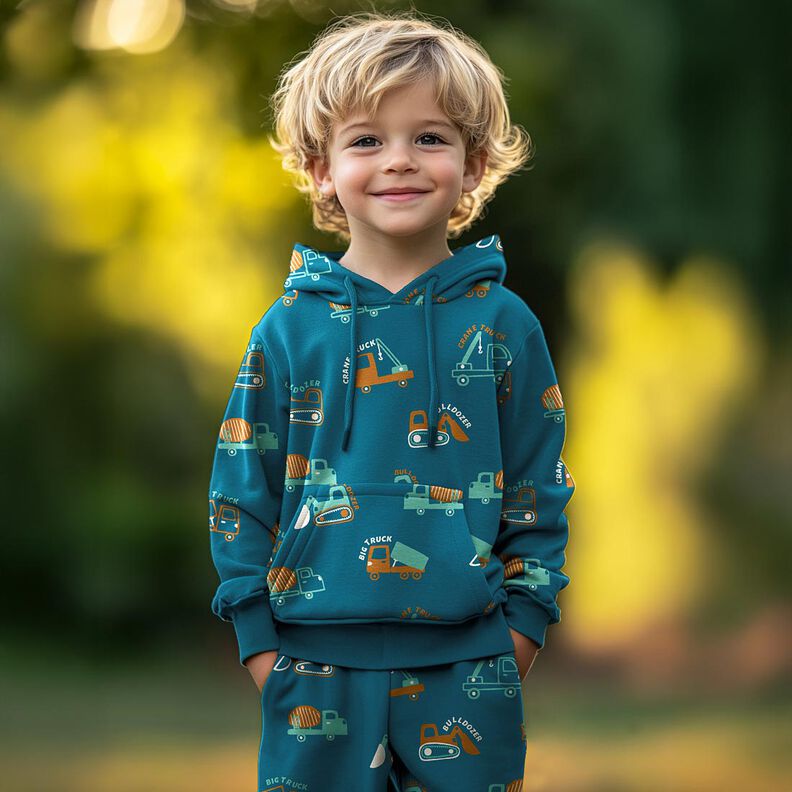 Sweatshirt cardada Carros de construção | Poppy Fabrics – azul-oceano/eucalipto,  image number 5