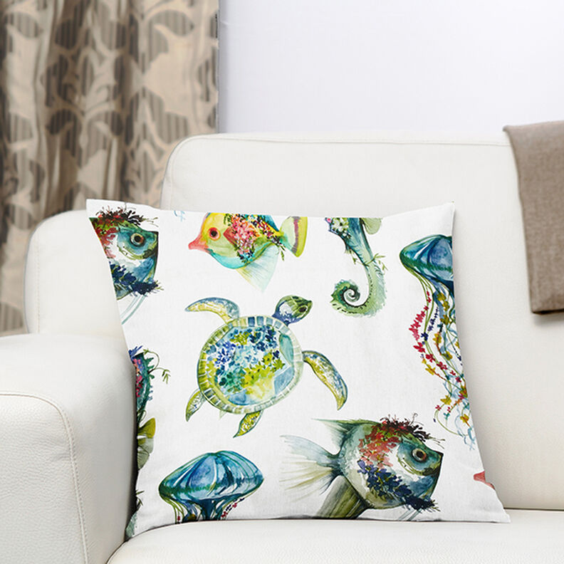 Tecido para decoração Meio linho Panamá Animais marinhos – verde,  image number 6