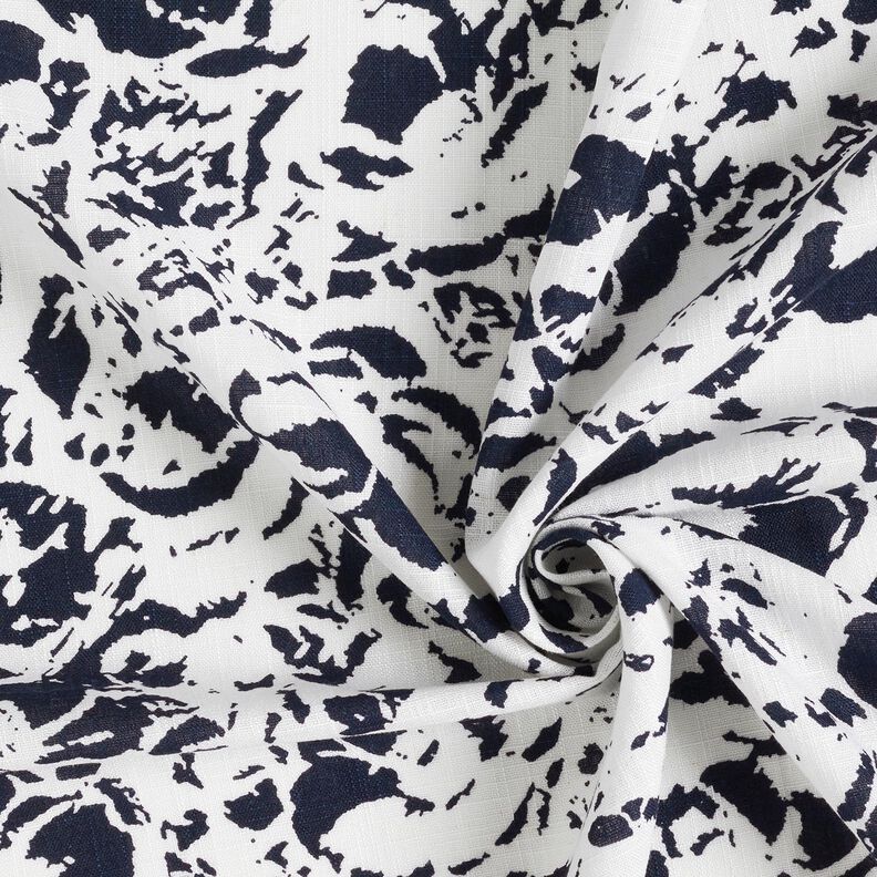 Mix de linho e viscose Flores abstratas – branco/azul-noite,  image number 3