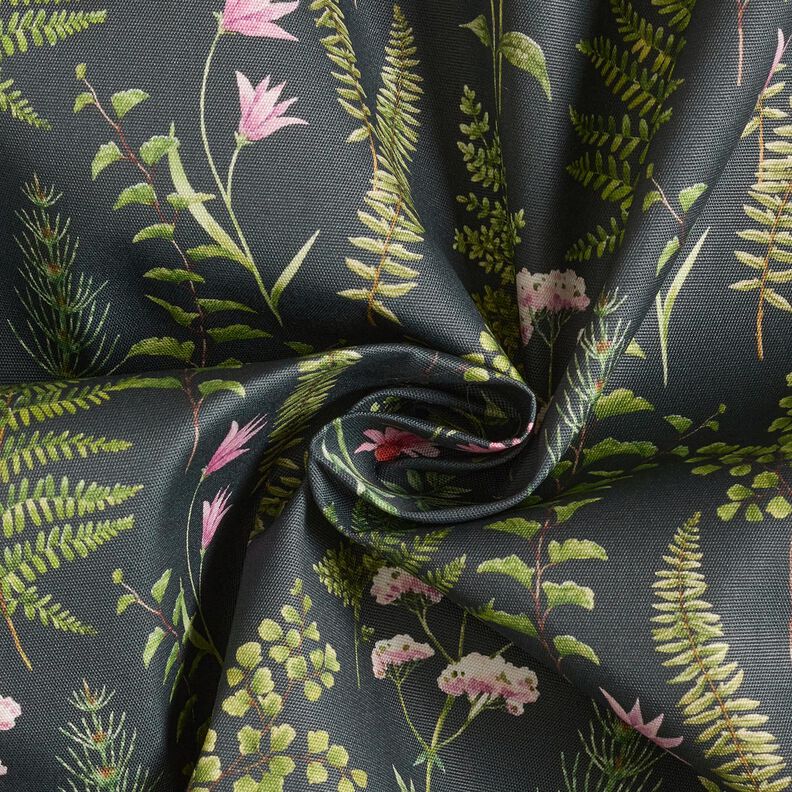 Tecido para exteriores Lona Folhas e Flores – verde escuro/púrpura média,  image number 3