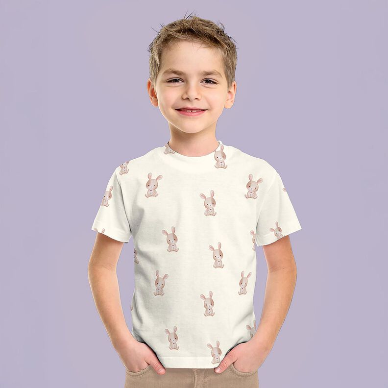 GOTS Jersey de algodão Coelho e flor Impressão Digital – marfim,  image number 7