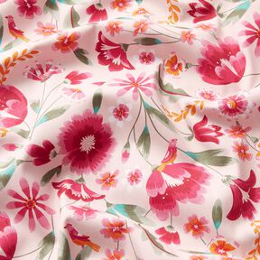 Tecido para decoração Sarja de algodão Flores da primavera – rosé/framboesa, 
