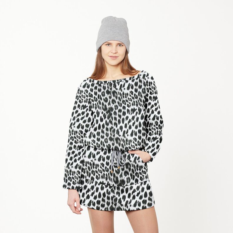 French Terry cardado Leopardo-das-neves Impressão digital – preto/branco,  image number 5
