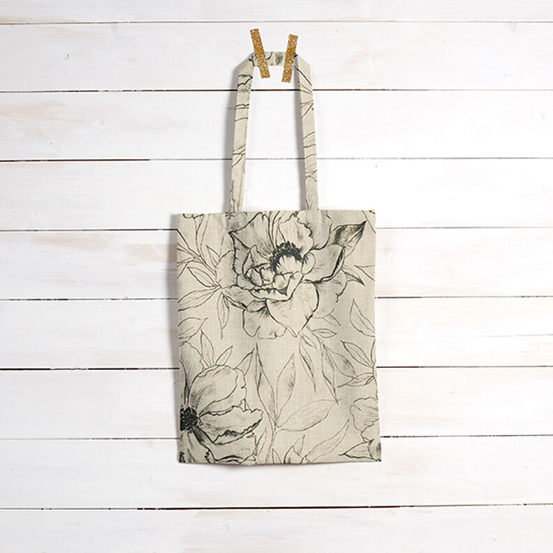 Tecido para decoração Meio linho Panamá Flores desenhadas – anémona/preto,  image number 8