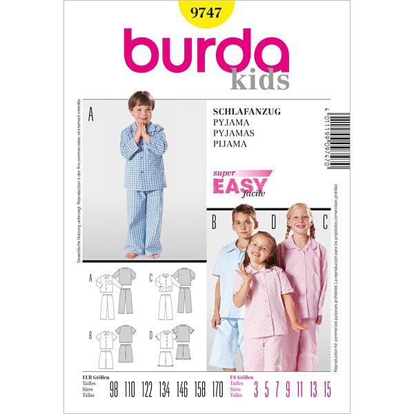 Pijama de criança, Burda 9747,  image number 1