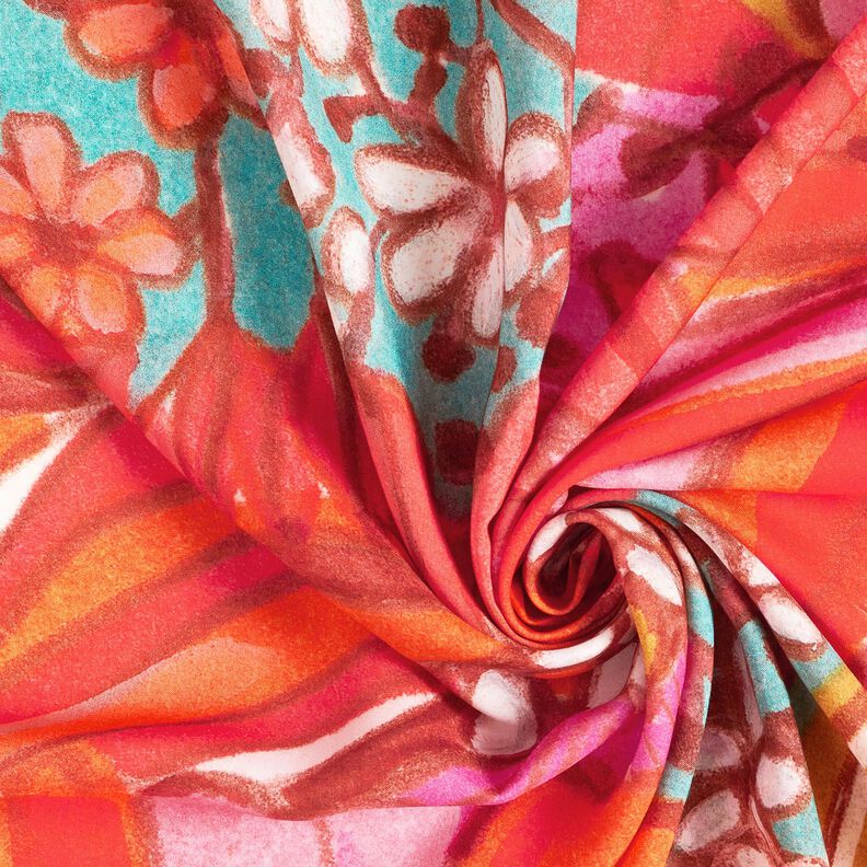 Moda de praia Pareo com painel Flores de verão – laranja/amarelo-azeitona,  image number 4